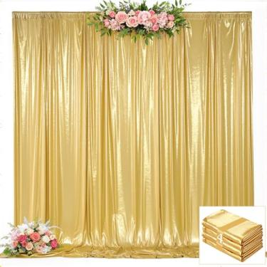Imagem de gogoparti Cortinas de fundo de lantejoulas douradas de 6 m x 3 m, sem rugas, com tecido dourado com glitter, pano de fundo para festas de aniversário, casamento, aposentadoria