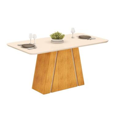 Imagem de Mesa De Jantar Retangular Tampo Chanfrado 170x90cm Gabi Cedro Off White- Mabe Magazine