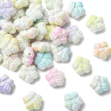 Imagem de Stiesy 40 peças de contas de flores cor gradiente, padrão trançado UV contas de acrílico florais a granel para pulseiras feitas à mão e kits de artesanato DIY