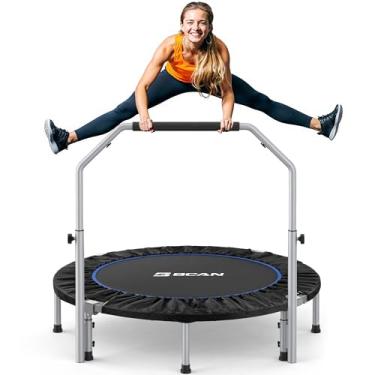 Imagem de BCAN Mini Trampolim Dobrável De 48 "" Para Adultos Com Carga Máxima De 440 Libras, Rebote De Fitness Com Guiador De Espuma Ajustável, Trampolim De Exercícios Para Adultos Ou Crianças, Treino Interno/E