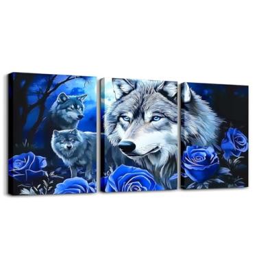 Imagem de jejeloiu Decoração de parede com imagem de lobo para crianças, meninos, meninas, animais, lobos, decoração de escritório, pôsteres, rosa, azul, tela floral, arte de parede para sala de estar, quarto
