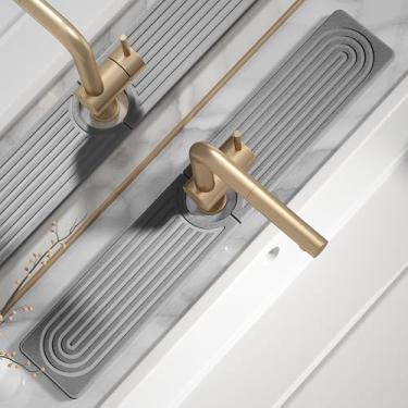 Imagem de Tapete de torneira de pedra de secagem rápida para pia de cozinha - Tapete de pia de diatomita, bandeja de pedra absorvente para balcão de banheiro, torneira de pia protetor de água fosco para balcão