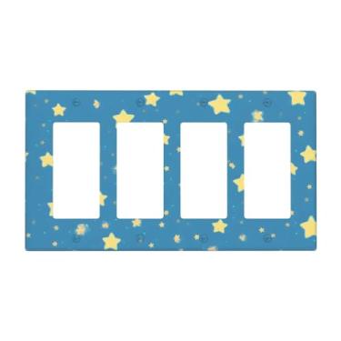 Imagem de Placa de parede com estampa de estrela, capa decorativa para interruptores de luz, tamanho padrão, painel de interruptor quádruplo para placas de luz, capas de interruptores para decoração de quarto e