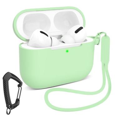 Imagem de MILPROX Capa compatível com AirPods P3 - capa protetora de silicone macio com mosquetão/cordão para mulheres e meninas, LED frontal visível, design feminino suave para capa à prova de choque - verde