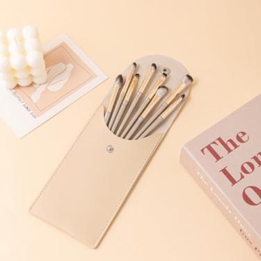 Imagem de Conjunto de pincéis de maquiagem com bolsa de pó para sombra, delineador, lábios, conjunto de pincéis portáteis (champanhe dourado, 8)