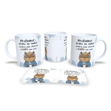 Imagem de Caneca de Cerâmica Branca com Ilustração de Urso Professor, 325ml, Design Artístico, Material Cerâmico Brilhante, Ideal para Bebidas Quentes, com Alça, Lavável em Lava-Louças (0005)