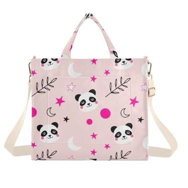 Imagem de Burbuja Sacola feminina fofa com rostos de panda de veludo cotelê, bolsa transversal para compras, trabalho, viagens, Lindos rostos de panda, Small
