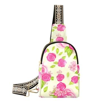 Imagem de CEBUGI Roses pequena bolsa tiracolo feminina de couro, pochete transversal para trilhas, viagens ao ar livre