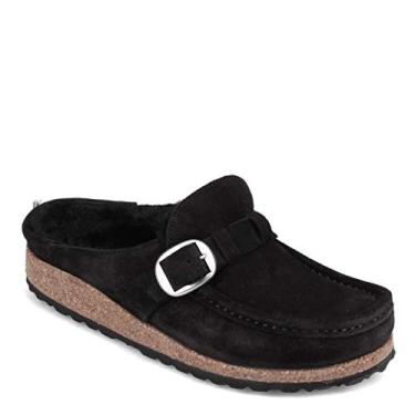 Imagem de Sandália feminina de camurça com fivela Birkenstock, Sapatos Shearling Black, 4.5-5