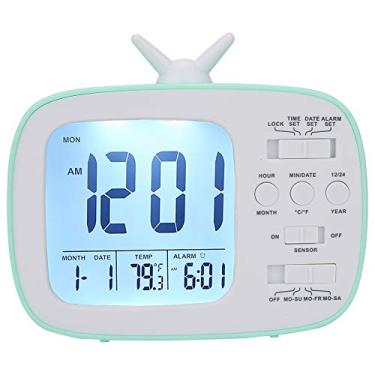 Imagem de Despertador inteligente LED Display digital multifuncional com luz noturna Interruptor 12/24 horas Conversão Fahrenheit Celsius para quarto Escritório ABS Plástico Branco Verde (Verde)