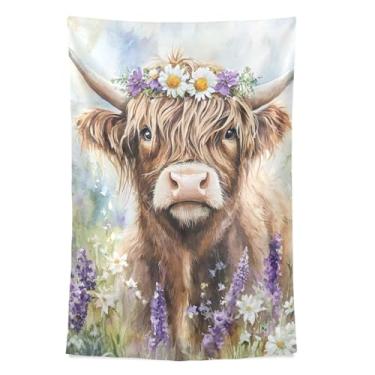 Imagem de STAYTOP Tapeçaria bonita de vaca Highland Tapeçaria para decoração de casa decoração de dormitório sala de estar quarto tapete de parede (60 × 51 polegadas)