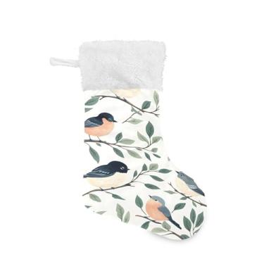 Imagem de xigua Pássaros com galhos empoleirados, meia de Natal, personalizada, grande, doces, presente pendurado, meias de Natal, decoração para decoração de festas de fim de ano, lareira