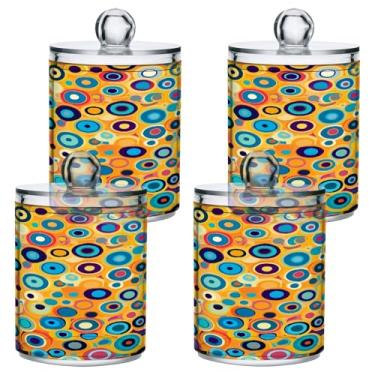 Imagem de STAYTOP 2 peças de potes de boticário com pontas coloridas fofas para banheiro com etiquetas – Recipiente de armazenamento de plástico transparente para bola de algodão, cotonete, grão de café