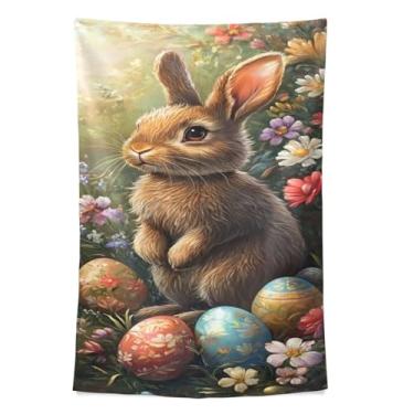Imagem de STAYTOP Tapeçaria de parede de coelho da Páscoa e ovo para decoração de casa, decoração de dormitório, sala de estar, quarto, tapete de parede (60 × 40 pol)