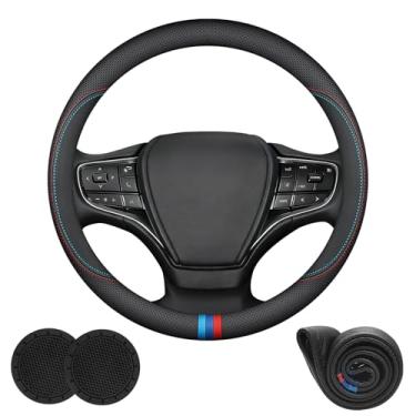 Imagem de Erivis Capas de volante de carro de couro Nappa personalizadas para Lexus RX350 ES350 NX350 IS250 UX GX GS LS HS CT RC Acessórios, universais 14,5-15 polegadas com logotipo, antiderrapante e