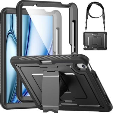 Imagem de Miimall Capa para iPad Air de 11 polegadas M3 2025/M2 2024 com alça de ombro, suporte para lápis, suporte integrado e protetor de tela, capa protetora de PET macia traseira fosca rígida para iPad