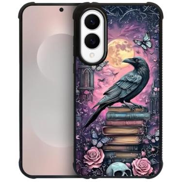 Imagem de CARLOCA Capa para Samsung Galaxy S25 Edge, design de corvo de estante roxa gótica à prova de choque com airbag de 4 lados, capa protetora de TPU antiarranhões e antiderrapante para homens e mulheres