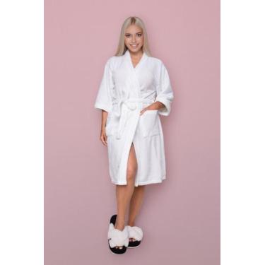 Imagem de Roupão de Banho Unissex Microfibra - Pink Dream, M, Branco geada