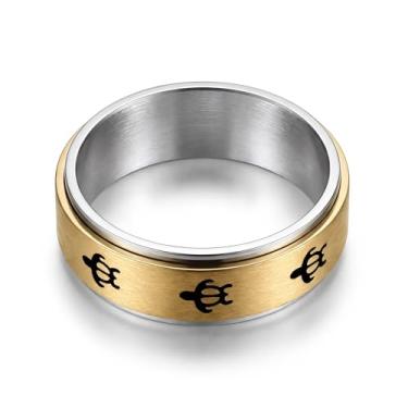 Imagem de Fuqimanman2020 Anel giratório de tartaruga marinha para alívio da ansiedade, antiestresse, aço inoxidável, esmaltado, para mulheres, homens, casal, havaiano, joia de animal, Metal, Liga metálica.