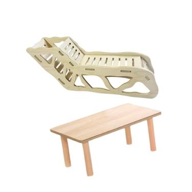 Imagem de MotiveTech Plataforma de madeira para brincar com hamster, com escada e túnel para escalar. Decorativa, e ideal para gaiolas de hamsters de pequeno, 2 Peças