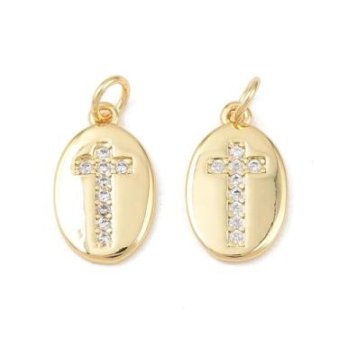 Imagem de Ipotkitt 10 peças oval de zircônia cúbica de latão com pingentes de cruz com anel de salto, religião, crucifixo, pingentes religiosos para fazer joias faça você mesmo, pulseira, colar, brincos