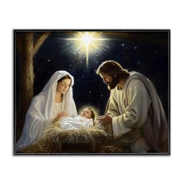 Imagem de Stupell Industries "Presépio noturno tranquilo", arte giclée emoldurada, preta, 35,5 x 28,5 cm