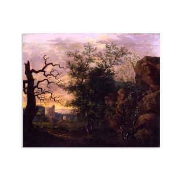 Imagem de Paisagem com árvore nua por Caspar David Friedrich Impressões em tela Well Decor The World Classic Art Reproduções de arte grande giclée arte de parede para sala de estar decoração de casa 85 x 70 cm