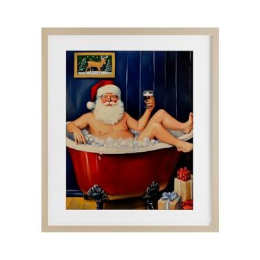 Imagem de Stupell Industries "Joyful Bathtub Santa", Impressão emoldurada sob vidro, marrom, 33 x 40