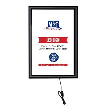 Imagem de M&T Displays Best Buy LEDbox Moldura de pôster retroiluminada de LED, 28 x 43 cm, preta, 2,5 cm, perfil de alumínio, carregando na frente, foto, foto, suporte para letreiro, canto mitrado