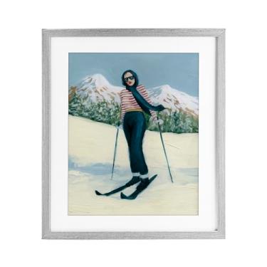 Imagem de Stupell Industries "Stylish Skiing Sisters", impressão emoldurada sob vidro, cinza, 13 x 16