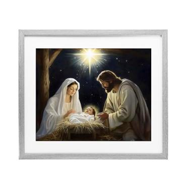 Imagem de Stupell Industries "Presépio noturno tranquilo", impressão emoldurada sob vidro, cinza, 40 x 33 cm