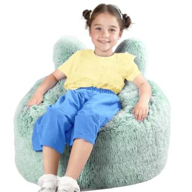Imagem de Aodenge Puff para adolescentes e crianças com capa de pele sintética de pelúcia, saco de feijão de espuma viscoelástica para adolescentes/crianças com design fofo de orelhas de coelho, sofá preguiçoso