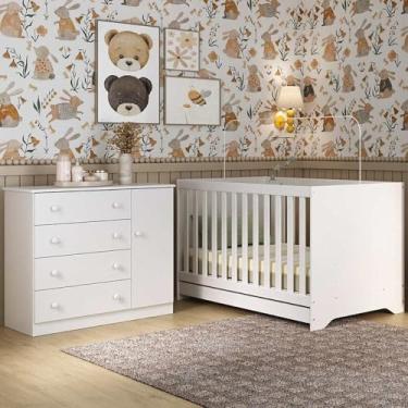 Imagem de Berço Americano 3 em 1 com Cômoda 1 Porta 4 Gavetas Encanto Multimóveis Mp4683 Branco