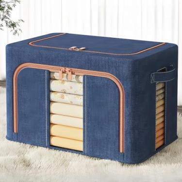 Imagem de Caixa Organizadora Dobrável de Tecido Oxford com Janela Transparente Grande Capacidade e Alças Reforçadas (azul-marinho,39X29X17CM)