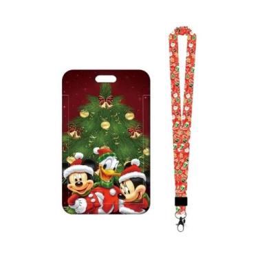 Imagem de Porta-Cartões Infantil Mickey Minnie Feliz Natal Cordão De Pescoço Cha
