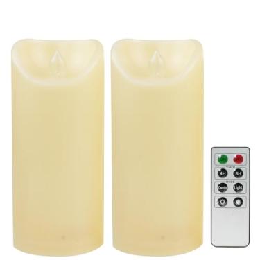 Imagem de CANDLE CHOICE Velas sem chamas operadas por bateria ao ar livre com temporizador remoto, à prova d'água, luzes de pilar de LED elétricas de plástico cintilante para lanterna, pátio, jardim, decorações