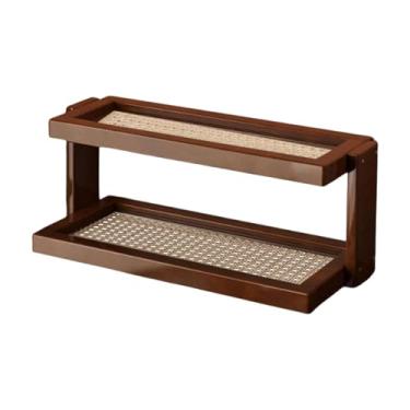 Imagem de ＫＬＫＣＭＳ Organizador de mesa com 2 níveis, estilo retrô, acessórios para bar, organizador de mesa de madeira, suporte para copos e porta-figuras, Rattan Pp 42x14x17cm