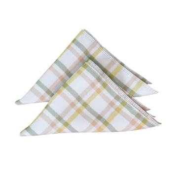 Imagem de Kit 2 Guardanapos de Mesa Posta Páscoa Estampa Digital Xadrez Tecido Microfibra 100% Poliéster Branco com Verde e Amarelo 35x35cm