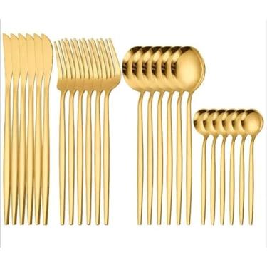 Imagem de jogo de talheres 24 Peças talher Aço Inox Cozinha Garfo colher faca ouro talheres (24 PÇS REDONDO)