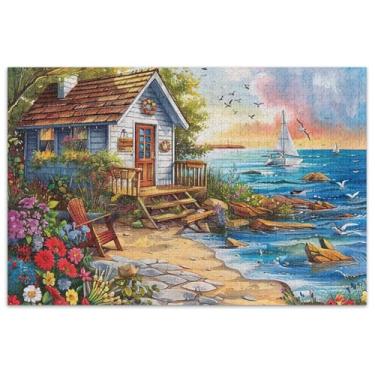 Imagem de Quebra-cabeça de praia com pintura de ilha, 1000 peças, para adultos, jogos engraçados, presentes divertidos, quebra-cabeças artísticos