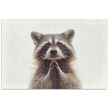 Imagem de A Raccoon is Standing with its Hands Up Adult Puzzles 1000 Peças Elefante Branco Família Quebra-cabeça Brinquedo Arte