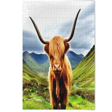 Imagem de Quebra-cabeça engraçado animal vaca marrom 1000 peças adultos divertidos elefantes brancos presentes quebra-cabeças duros para adultos flor pintura animal, 1000 peças, 75 x 50 cm