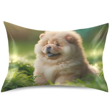 Imagem de Puppy Chow Chow Capa de almofada de cetim para cachorro travesseiro refrescante padrão Queen King Travesseiros de cama de desenho animado, tamanho king, 101,6 cm x 50,8 cm