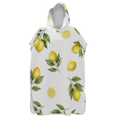 Imagem de Joisal Roupão para adultos poncho de surfe praia moletom toalha de natação reutilizável aquarela limão branco ponchos de praia para homens