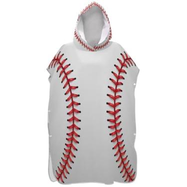 Imagem de Joisal Poncho de surfe para adultos trocador de roupão de praia com capuz toalha de natação unissex adulto poncho com capuz vermelho pontos de beisebol branco