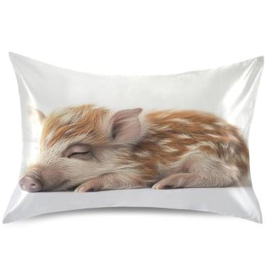 Imagem de Capa de almofada fofa de cetim de javali selvagem com desenho animado de desenho animado King Queen Capa de almofada padrão para cama macia, tamanho padrão, 66 cm x 50 cm