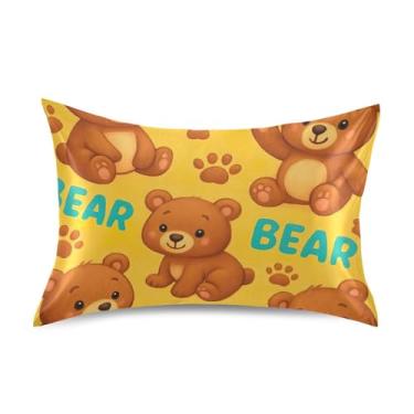 Imagem de Fronhas refrescantes para cabelo bonito padrão King Queen fronhas de cetim casa cama fronha queen size 76.2 cm x 50.8 cm bonito desenho animado urso amarelo