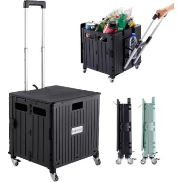 Imagem de Carrinho de Utilidade Plegável Portátil com Rodas Caixa Ferramentas Colapsível Tampa 4 Giratórias Multifuncional Resistente Leve e Economizador Espaço para Compras Mercearia Escritório Professor Acamp