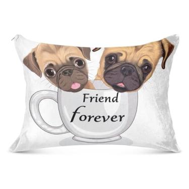 Imagem de Capa de almofada de flanela grande de desenho animado de cachorro pug com zíper longo tamanho queen king size fronha macia, tamanho corporal, 53 cm x 137 cm