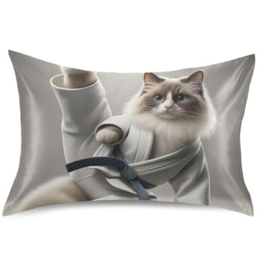 Imagem de Capa de almofada de cetim engraçada de karatê para cabelo padrão King Queen, arte colorida, refrescante, roupa de cama extra macia, tamanho Queen, 76 cm x 50 cm